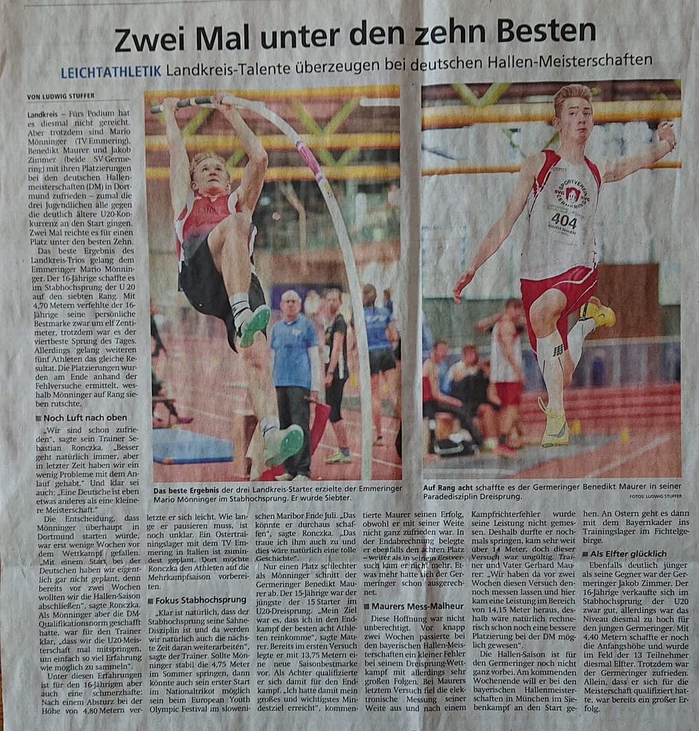 Mario Mönninger vom TV Emmering siebter bei Hallen DM